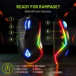 Archer Tech Lab Recurve 500 Wired Gaming Mouse with 8000 DPI and 7 Buttons, 6 Mode RGB, Gaming Sensor, 10mn HUYU Switchs with Ergonomic Design, Compatible with PC/Mac - Black image 2