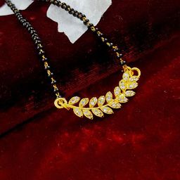Saizen Gold-Plated American Diamond Studded & Beaded Mangalsutra-image-69