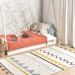 THEGASBH White Geometric Hand-Tufted Cotton Carpet-picture-6