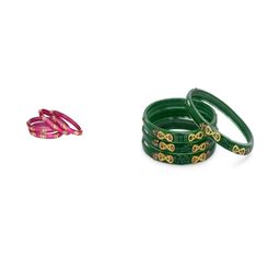 Somil Elegant Combo Glass Bangle Set | Handmade Traditional Chudi For Women | Perfect For Daily & Occasion Use, Combo Of 2 Set, Multicolor, Green-image-92
