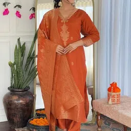 Moda Rapido Woven Design V Neck Kurta With Trousers & Dupatta-image-64