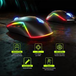 Archer Tech Lab Recurve 500 Wired Gaming Mouse with 8000 DPI and 7 Buttons, 6 Mode RGB, Gaming Sensor, 10mn HUYU Switchs with Ergonomic Design, Compatible with PC/Mac - Black image 5