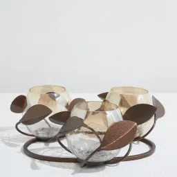 Westside Home Brown Leaf Design Tealight Candle Stand-image-80