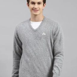 Monte Carlo Grey Wool Blend Regular Fit Solid Pullover-4