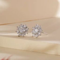 Aatmana Silver-Plated Statement American Diamond Floral Stud Earrings for Women-21