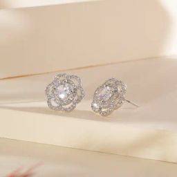 Aatmana Silver Statement Floral Stud Earrings for Women-44