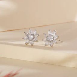Aatmana Silver Statement Rhodium Plated AD Studded Star Shaped Stud Earrings for Women-13