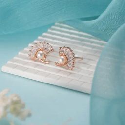 Aatmana Rose Gold Plated Statement Pearl Studded Floral Stud Earrings for Women-29