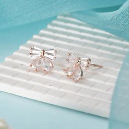Aatmana Rose Gold Plated Statement American Diamond Stud Earrings for Women-66