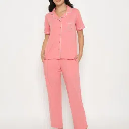 Madame M Secret Coral Cotton Regular Fit Night Suit-image-40