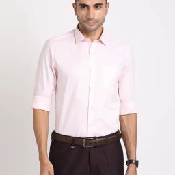Turtle Light Pink Cotton Slim Fit Dobby Shirt-image-95