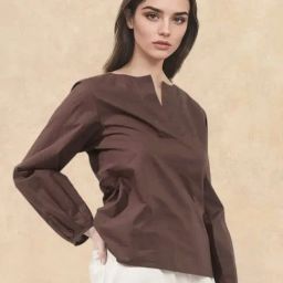 RAREISM Brown Cotton Solid Long Sleeves Top-image-60