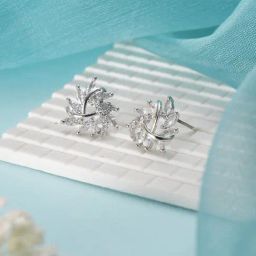 Aatmana Silver Statement CZ Studded Triangular Floral Stud Earrings for Women-22