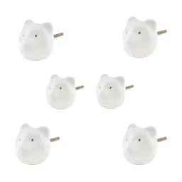 Indianshelf Set Of 6 White & Brown Ceramic Panda Head Knobs-5