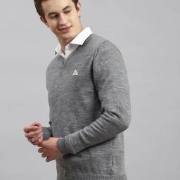Monte Carlo Grey Wool Blend Regular Fit Solid Pullover image 3
