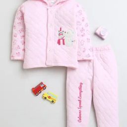 Bumzee Girls Light Pink Printed Full Sleeves Hoodie with Pants-picture-6