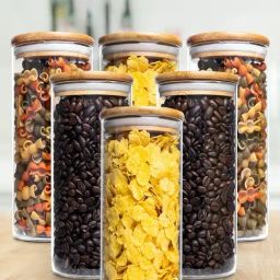 ALLO Transparent Borosilicate Glass Round Jar with Wooden Lid - Set of 6 (600 ml)-2