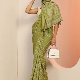 Libas Green Woven Design Saree With Unstitched Blouse image 4