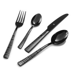 FnS Austin Black Stainless Steel Cutlery - Set of 24-28