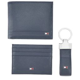Tommy Hilfiger Blackpool Navy Casual Leather Bi-Fold Wallet,Card Holder & Keychain Set for Men-74