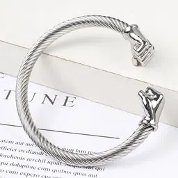 Thrillz Men Stainless Steel Silver Plated Cuff Bracelet-picture-35