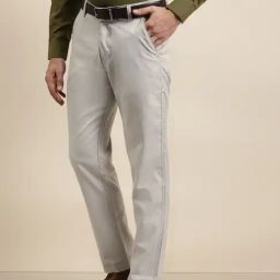 Sojanya Light Grey Cotton Regular Slim Fit Flat Front Trousers-image-45