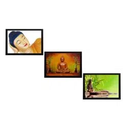 eCraftIndia Set Of 3 Forms Of Lord Buddha Satin Matt Texture UV Art Painting-16