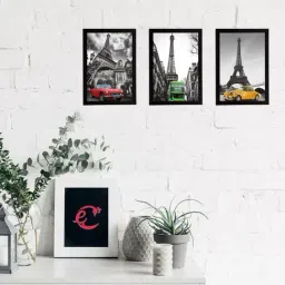 eCraftIndia Set Of 3 Eiffel Tower Views Satin Matt Texture UV Art Painting-4
