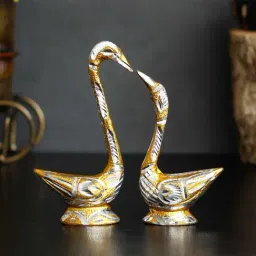 eCraftIndia Loving Golden Swan Couple Metal Handcrafted Decorative Figurine-image-5