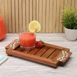 VarEesha Snow Leaf Brown Sheesham Wood Small Serving Tray-4