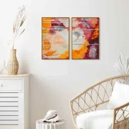 999Store Multicolor Vinyl Wall Painting Panel with Fibre Frame - Set of 2-30
