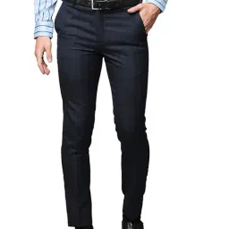 Park Avenue Navy Regular Fit Flat Front Trousers-image-10