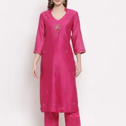 DART STUDIO Pink Embroidered Straight Kurta-image-42