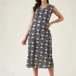 The Kaftan Company Black Cotton Printed Night Dress-picture-40