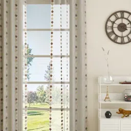 GM Sheer Embroidery Brown Polyester 7 ft Eyelet Ring Top Door Curtain - Set of 1 PC-26
