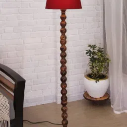Homesake Classic Sphere Ball Red & Brown Wooden Floor Lamp with Shade - Set of 1-1