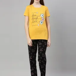 Kryptic Yellow & Black Printed T-Shirt With Pyjamas-image-74