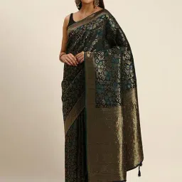 Mohey Blue Silk Woven Saree With Unstitched Blouse-image-71