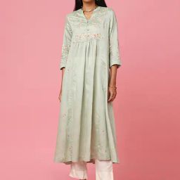 Marigold Lane Green Embroidered A Line Kurta-image-34