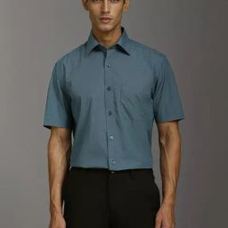 Louis Philippe Blue Cotton Regular Fit Texture Shirt-image-77