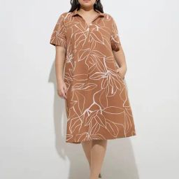 Gia by Westside Light Brown Foliage Design Cotton A-Line Dress-picture-17