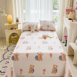 JC HOME White & Brown Graphic 140 TC King Bedsheet with 2 Pillow Covers-picture-45