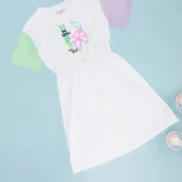 Pantaloons Junior Girls White Cotton Printed Dress-picture-2