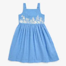 Utsa Kids by Westside Blue Embroidered Cotton A-Line Dress-image-58
