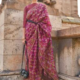 Odette Wine Organza Woven Saree With Unstitched Blouse-picture-14