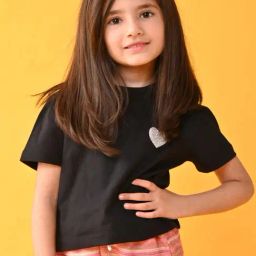 Anthrilo Girls Black Silver Heart Summer T-Shirt-image-50