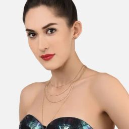 Zaveri Pearls Gold Tone Classy Multi Layered Number One Drop Necklace & Earring Set-ZPFK11616-4