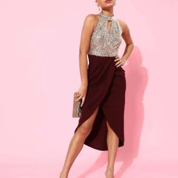 Miss Chase Wine Halter Neck Sleeveless Embellished Midi Dress-image-27