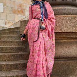 Odette Pink Organza Woven Saree With Unstitched Blouse-picture-21