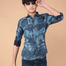 Crimsoune Club Boys Blue Viscose Floral Shirt-image-92